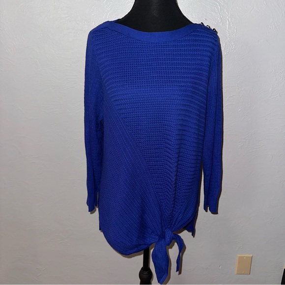 Rafaella Sapphire Blue Tie Front Knit Top | Size M | NWT - Picture 2 of 15